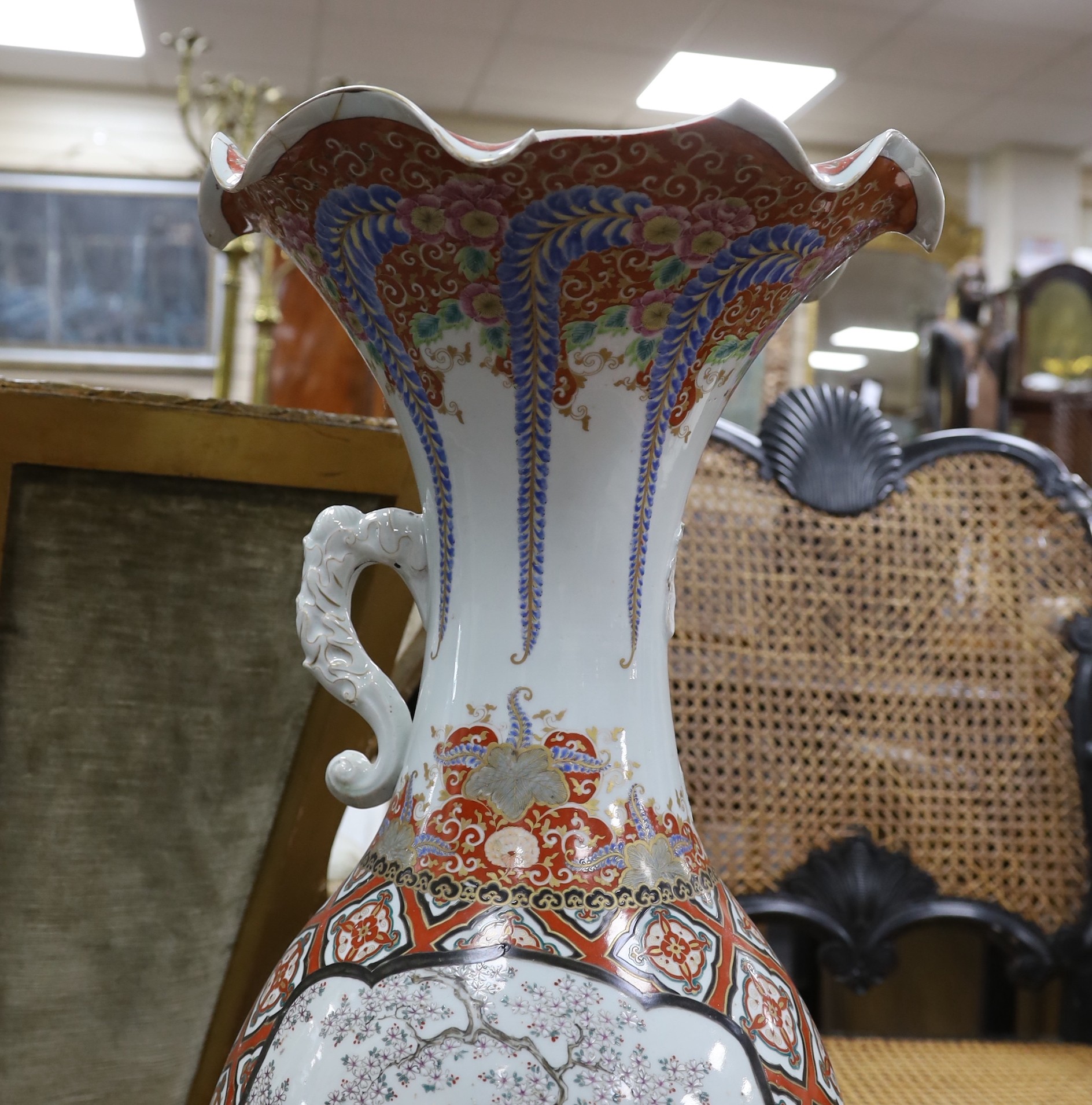 A large Japanese porcelain floor vase, 106cm